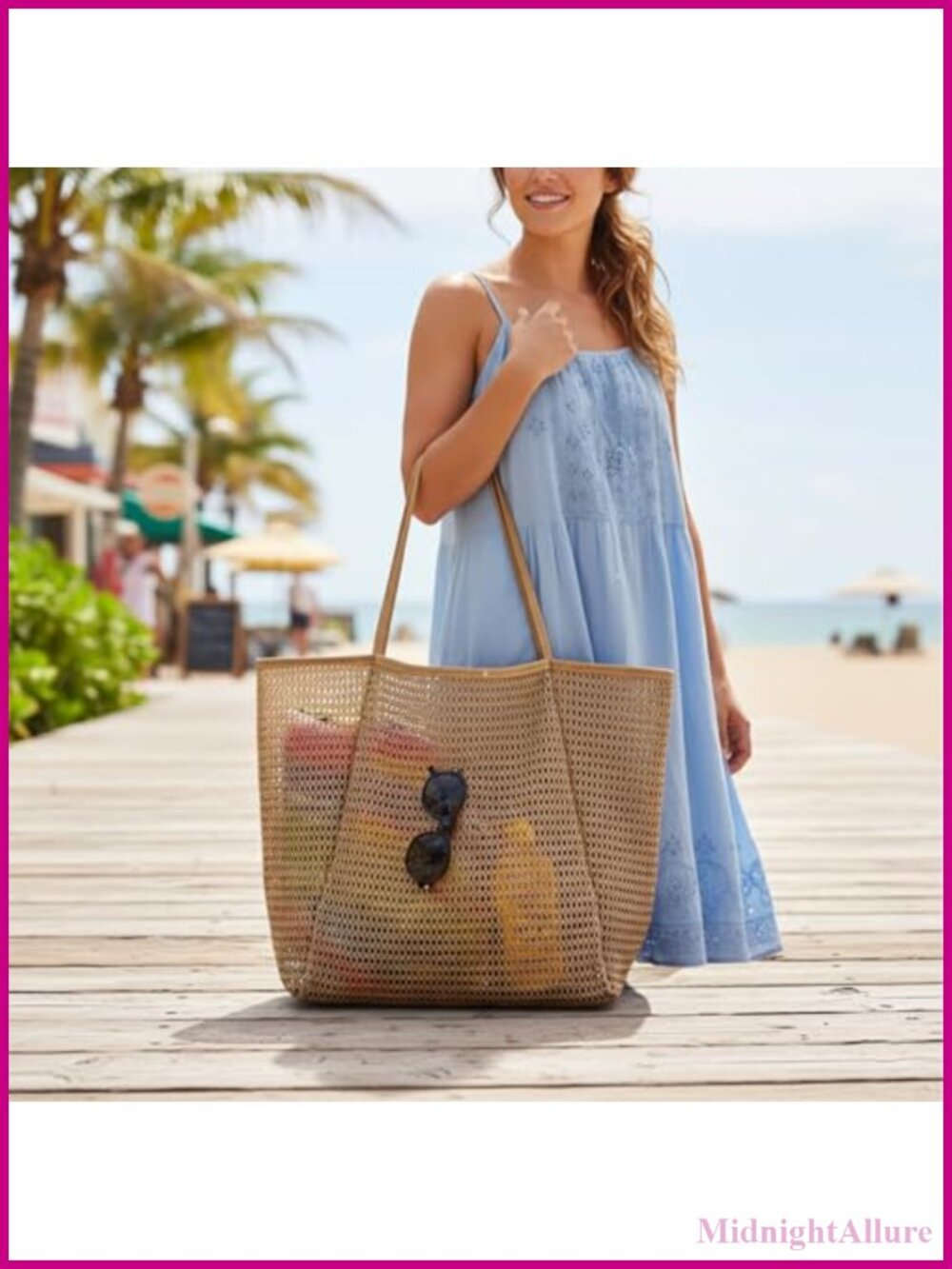 Foldable Mesh Tote Bag Large Breathable Shoulder Travel Beach Bag